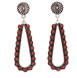 Silvertone Red Dangle Earrings